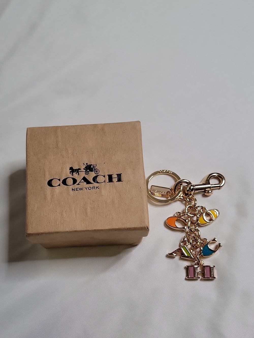 Coach Gold-Tone Multicolor Enamel Letter Charm Keyring